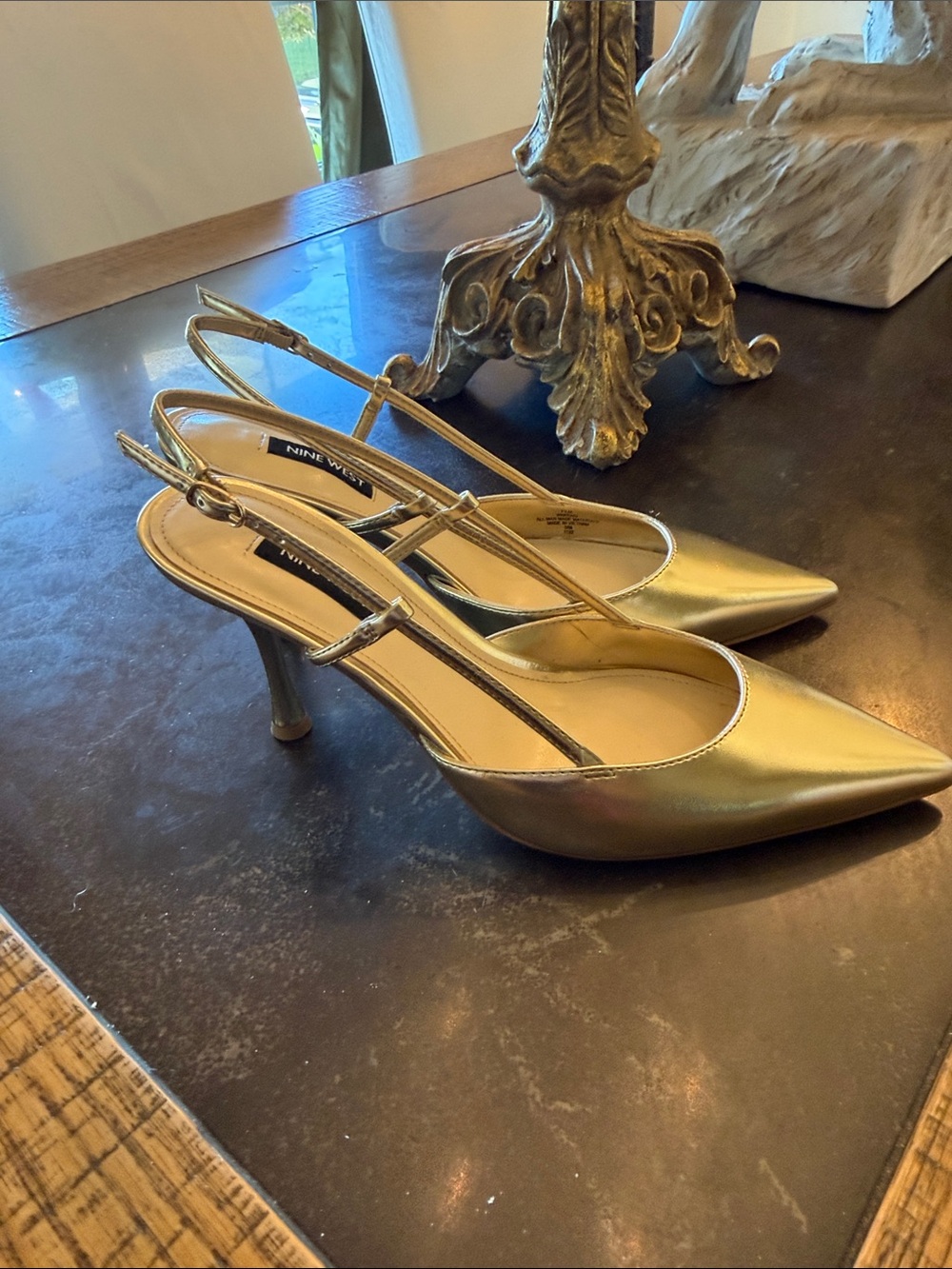 Nine West Metallic Gold Pointed Slingback Pumps - Picture 4 of 5